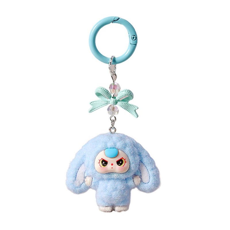 Popular style flocked big ears three-year-old cartoon keychain with bow design, 3D doll, student backpack
